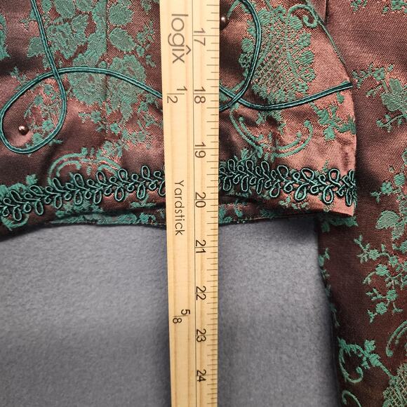 Womens Victorian Style Dress Jacket Set 10 Green Brown Brocade Pleated Oriental - Picture 10 of 16